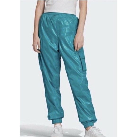 adidas Pants - Adidas Original Teal Cargo Drawstring Shiny Glossy Break Dance Jogger Pants